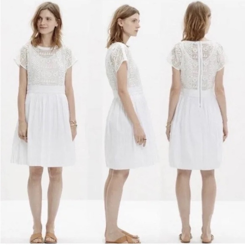Madewell White Geometric Lace Eyelet Dress